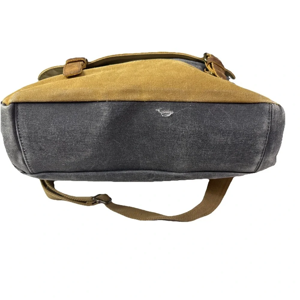 NEWHEY Men's‎ Leather Canvas Laptop Messenger Bag - Brown Blue 3j